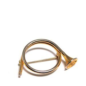 Vintage French Horn Brooch Pin Gold-Tone Metal Musical Instrument Jewelry